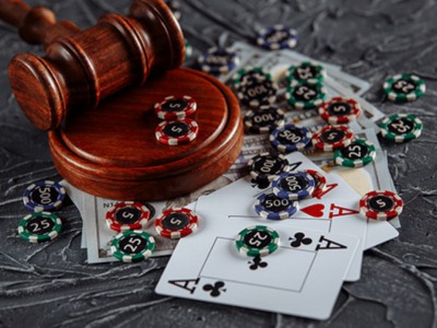 Betting chips on a gavel