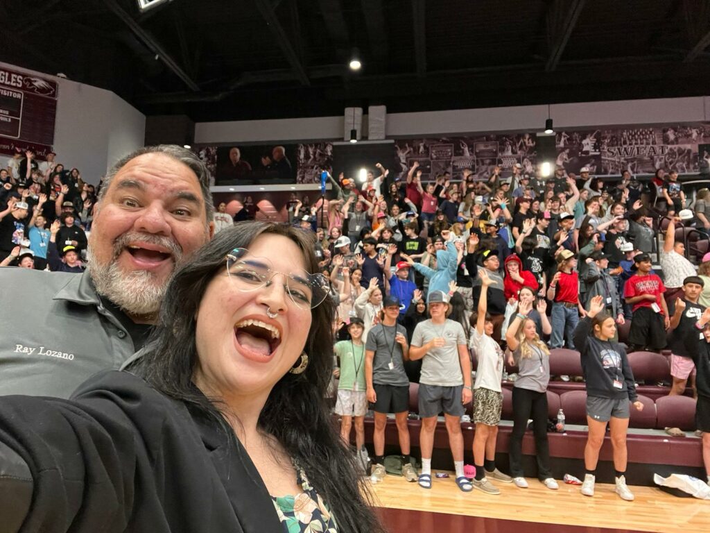Father–daughter drug prevention speakers nationally, Ray and Dahlia Lozano, presenting to students about vaping awareness.