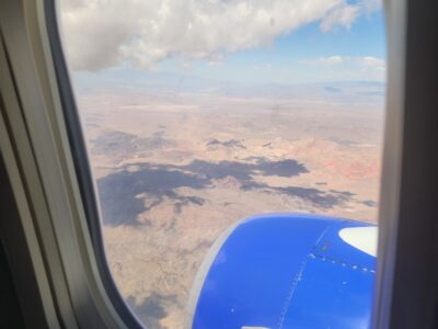 View from airplane window during travel to a youth prevention workshop on Southwest Airlines.