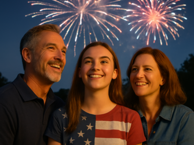 Family celebrating Fourth of July while recognizing a child’s healthy, drug-free choices.