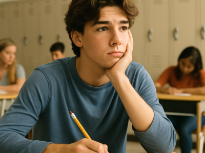 High school student thinking about social acceptance, identity, and the future.